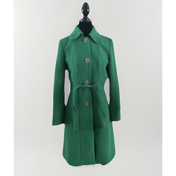 VTG J.Crew Belted Wool Lady Day Coat P8 Kelly Green, Classic Preppy Jenna Lyons - Picture 1 of 15